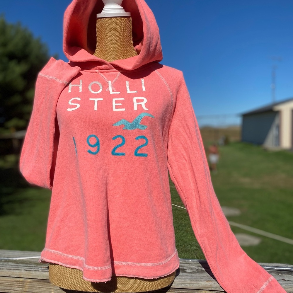Vintage ‘06 Hollister Creamsicle Orange Hooded Flowy Sweatshirt Blue Acc. Size M